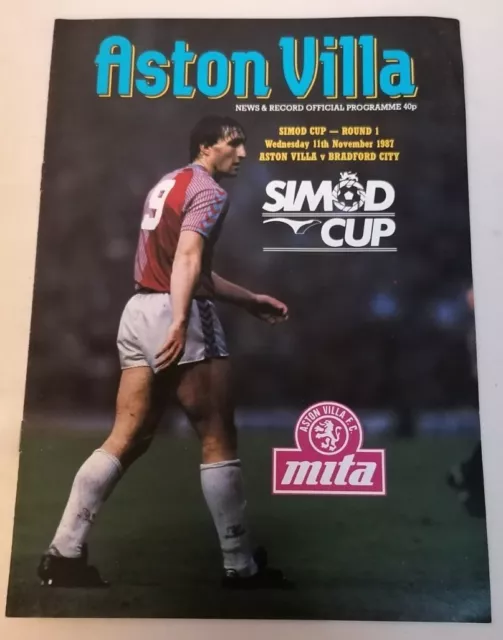 PROGRAMME - First Division Aston Villa Vs Bradford City Weds 11 Nov 1987