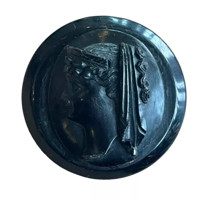 Victorian Vulcanite Cameo Brooch - Antique Whitby Jet? Mourning Brooch