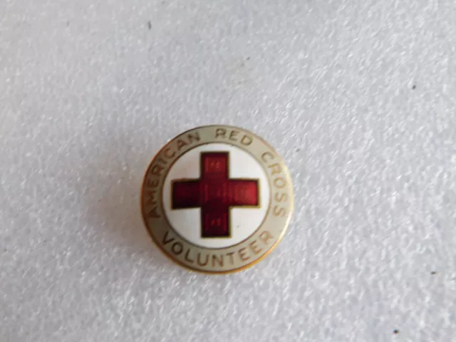 Old WWII Era Enamel American Red Cross Volunteer Pin Badge