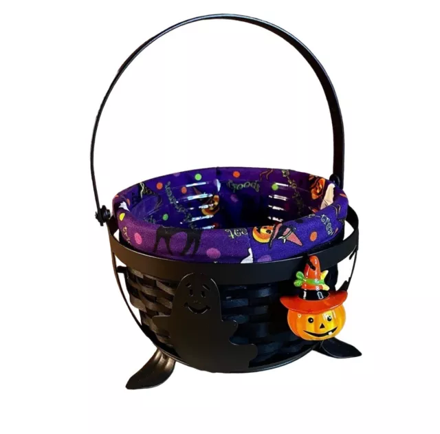 Longaberger Wrought Iron Cauldron  Basket  - Halloween - Liner TieOn & Protector
