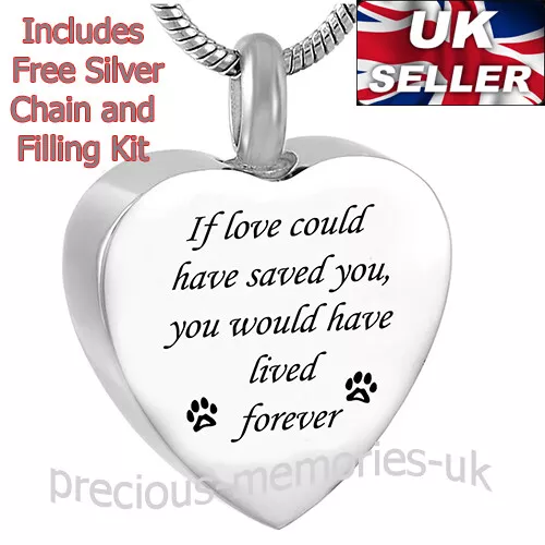 Dog Cat Cremation Ashes Necklace - Keepsake Memorial Jewellery - Pet Urn Pendant