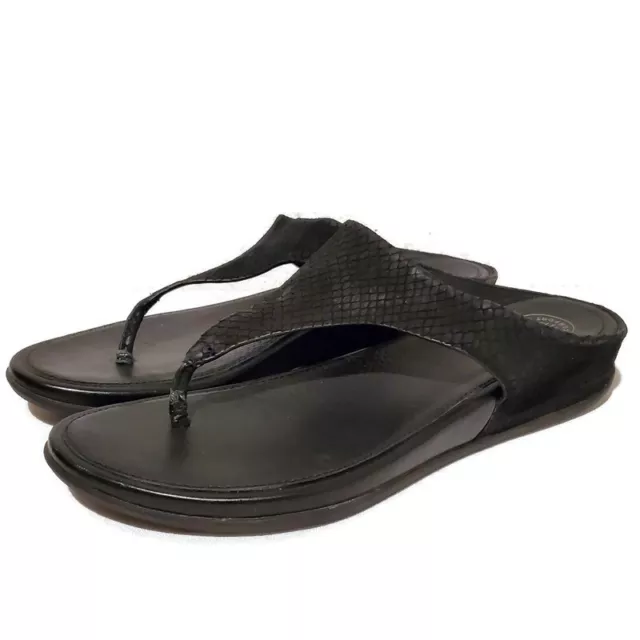 Fitflop Sandals Banda Thong Womens Sz 7 Black Leather Comfort L88-001 Fit Flops