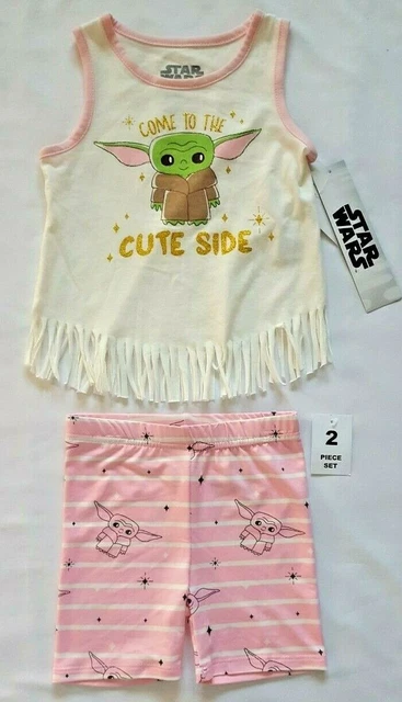 Star Wars Girls' Baby Yoda Sleeveless Shirt & Shorts SET Beige/Pink Size 4T
