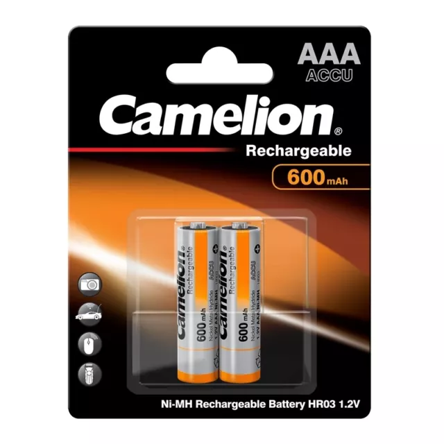 2 x NiMH-Akku 1,2 Volt  600 mAh Micro AAA HR03 wiederaufladbar von Camelion