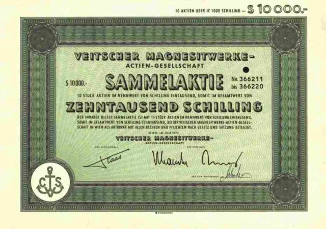 Veitscher Magnesitwerke 1974 Wien Trieben Breitenau Steiermark Radex 10.000 ÖS
