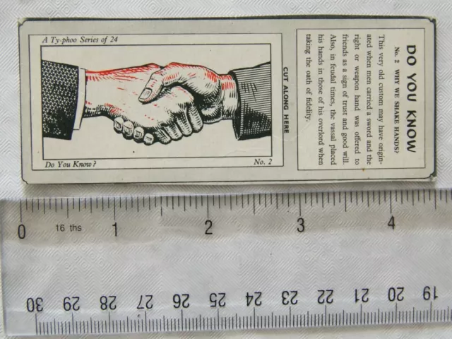 1962 Typhoo package card Do you Know No. 2 Why we Shake Hands?