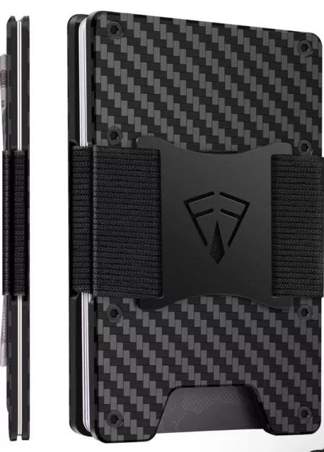 Carbon Fiber Wallet for Men Slim Minimalist with Cash Strap - Credit Card Holder