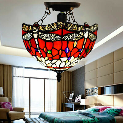 Tiffany Rosso Dragonfly Lampada da soffitto 10 pollici tonalità di vetro colorato stile antico 3