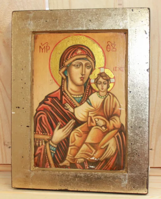 Icono ortodoxo pintado a mano Virgen María Jesucristo Niño