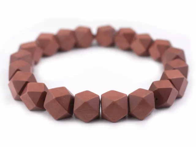 Light Brown Diamond Cut Natural Wood Beads 20mm Faceted Large Hole