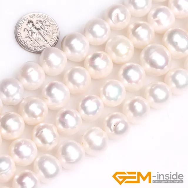 11-12mm Natural Round Genuine Freshwater Pearl Beads For Jewelry Making 15"