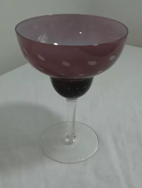 Vintage Drink Wine Glass Stemmed Purple Pink Clear 6 1/2" Drinkware Barware Deco