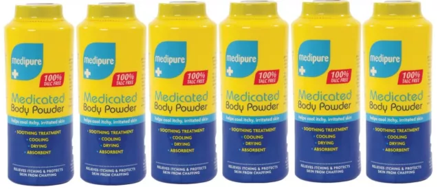 6 x 200g Medipure Medicated Body Powder - Soothing Treatment 100% TALC FREE