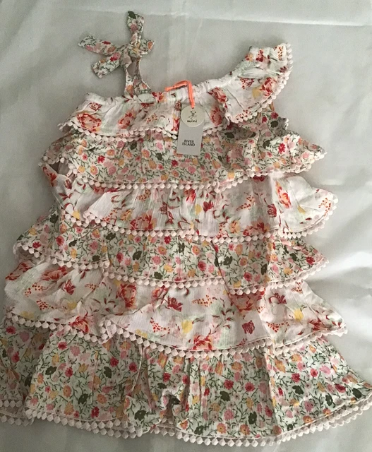 Abito Pom Pom Pom Pom per bambina River Island 3-4 anni nuovo con etichette