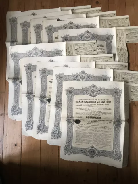 10 x EMPRUNT IMPERIAL RUSSE OBLIGATION DE 187.50 ROUBLES 5% 1909 (RUSSIE)