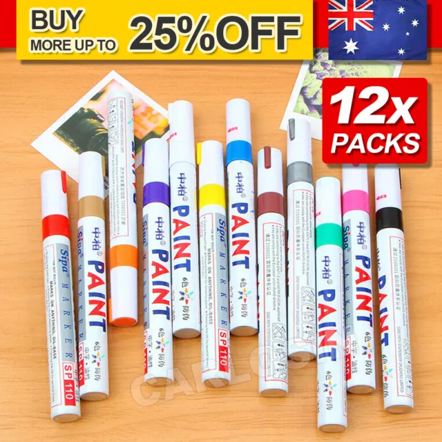 12pcs Multicolored Rubber Permanent Paint Marker Pens Car Tyre Tread Waterproof