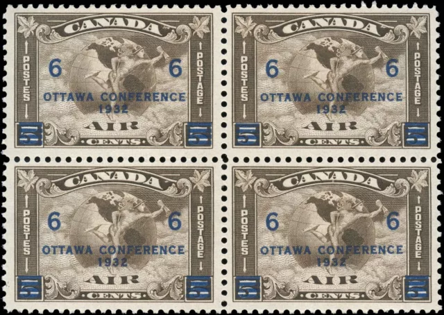 Canada Mint NH F-VF Block 6c Scott #C4 (C2 Surcharged) 1932 Air Mail Stamps