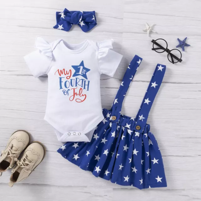 Abito neonata bambina 4 luglio abito gonna fascia per testa 3 pezzi set vestiti