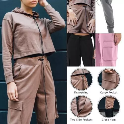 Femmes Cargo Taille Élastiquée Pantalon Jogging Pantalon Décontracté Bas