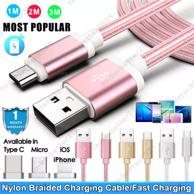 1-3M Fast Charger Micro USB Typ C Cable for iPhone Android Samsung Galaxy Huawei