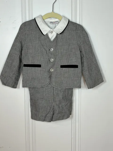 Vintage Jack Tar Kids 3 Piece Set Size 2t Herringbone Shirt Shorts Blazer Unisex