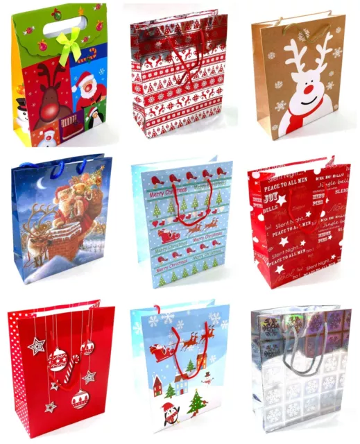 3 x Medium Christmas Gift Bags Wrapping Present Party Bag Xmas Bags