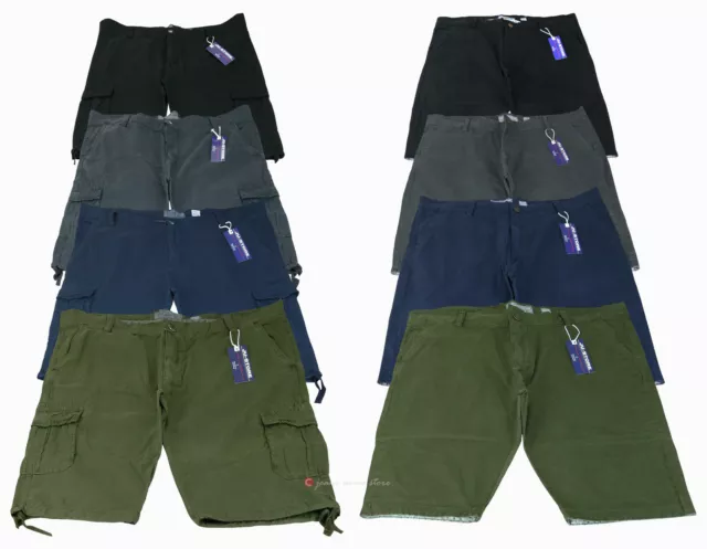 Bermuda cargo uomo Taglie forti pantaloni corti tasconi lacci 56 58 60 62 64 66