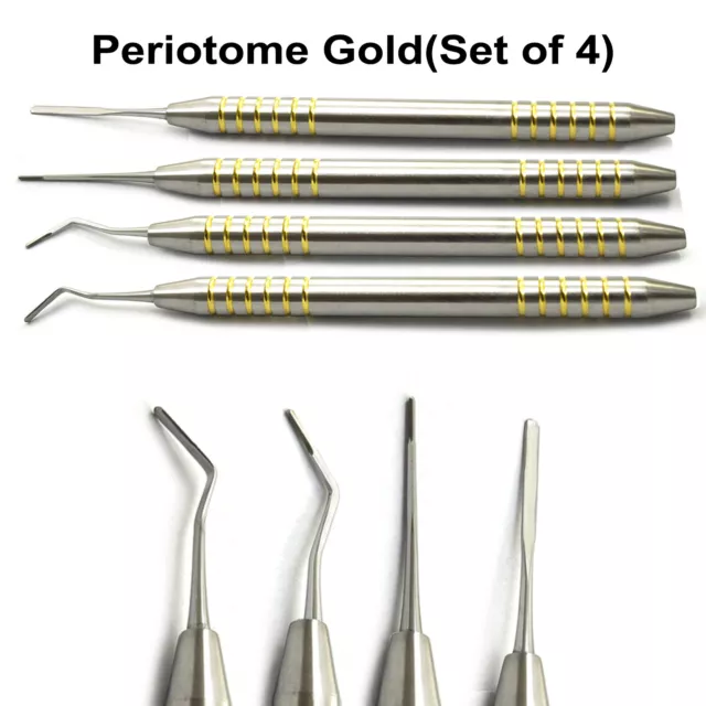 Set of 4 Periotome Gold Dental Periodontal Ligament Atraumatic Extraction Kit