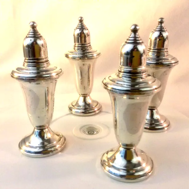 Empire Sterling 2 Sets Salt Pepper Shakers 231 Weighted Plain Glass Lined Classy