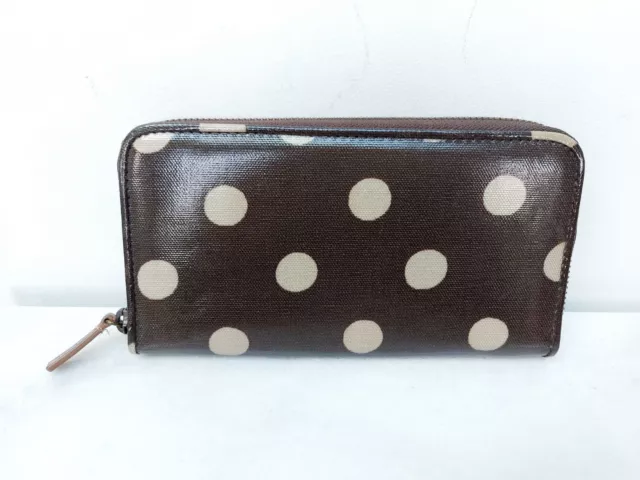 CATH KIDSTON Brown Polka Dot Wallet Purse Oilcloth Zip Around Card Slots