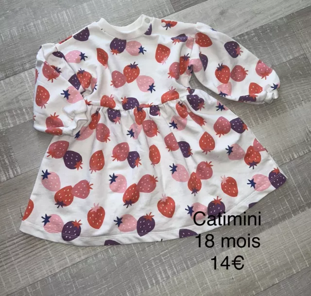 Catimini 18 Mois Bébé Fille : Robe Motif Fraise Mi Saison TBE