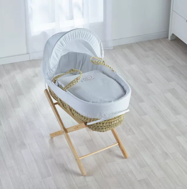 White Moses Basket with Folding Stand, Bedding & Mattress Sleepy Little Owl