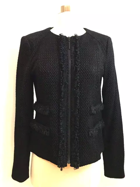 New Nanette Lepore Dreamy Knit Zip Closure Long Sleeve Black Blazer Size 6 $595 2