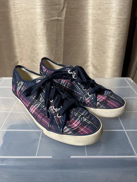 Coach Dee Tartan Purple / Blue Glitter Plaid Monogram Poppy Sneakers Size 9B