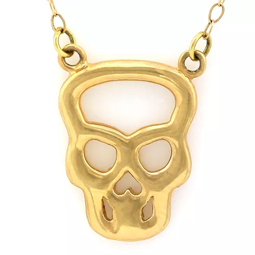 Petite & Charming 10k Solid Yellow Gold  Skull Necklace 17 Inch Long