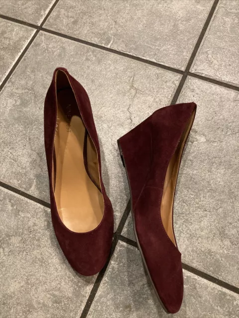 NINE WEST Ispy Genuine LEATHER Burgundy Wedges Heels Pumps 10.5 M