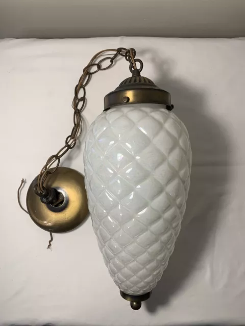 Vintage Ceiling Swag Quilted Iridescent Glass Lamp Swag