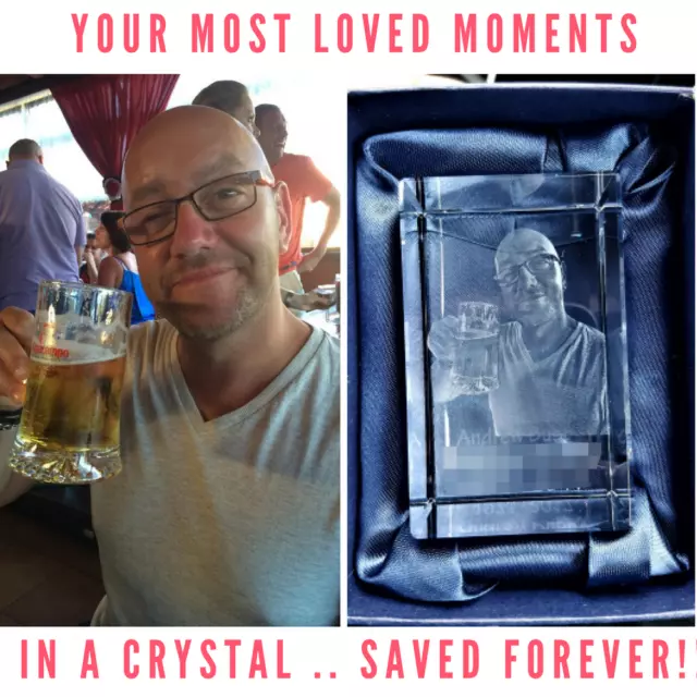 Personalised 3D Laser  Etched CRYSTAL GLASS BLOCK GIFT (YOUR PHOTO IN A CRYSTAL)