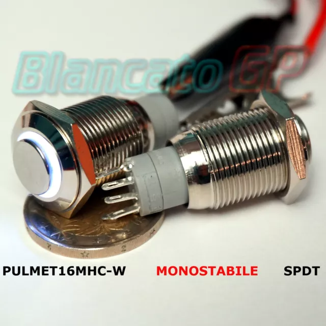 PULSANTE SPDT MONOSTABILE LED BIANCO 12V IP67 waterproof auto moto round switch