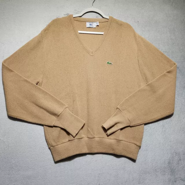 Izod Lacoste Knit Sweater Men's L Beige V-Neck Tennis Casual  Pullover Vintage