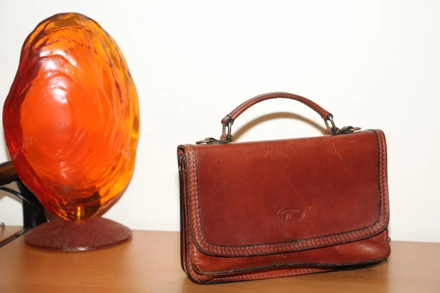 Sac à Main Vintage THE LIGHT En Cuir Cognac - Fermeture éclair - Taille Moyenne - Occasion Très Bon état