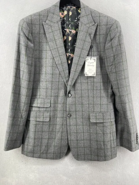 English Laundry Elegant Arrogant Blazer Sz 46L Gray Green Checked 100% Wool