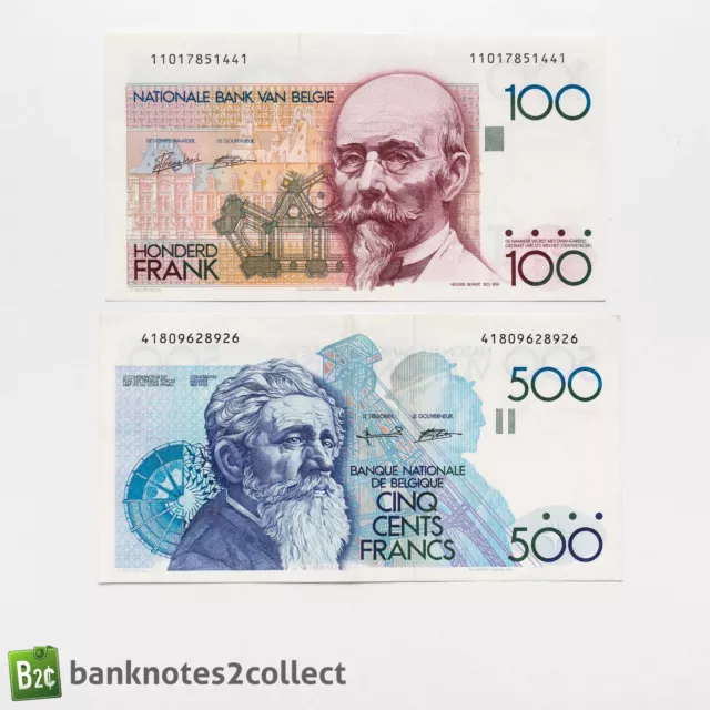 BELGIUM: Set of 2 Belgian Franc Banknotes.