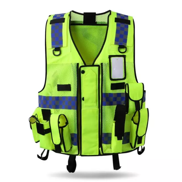 Safety Vest Reflective Mesh Breathable Waistcoat Pockets Zipper fit Tactical