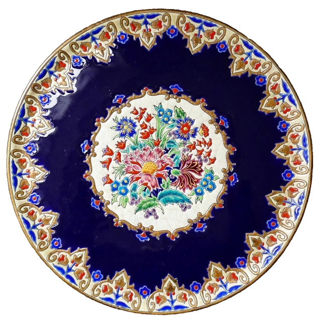 GRAND PLAT TARTE En Faience Emaux De Longwy Bleu De Four Polychrome ...