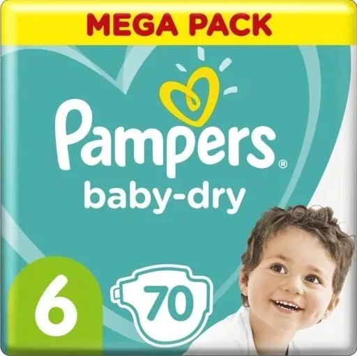 Pampers Lot 70 Couches Pampers baby-dry Taille 6 pour 15kg et + Mega Pack