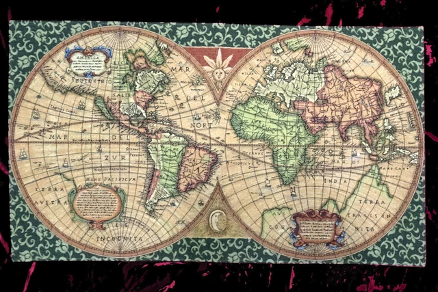 Tenture Murale Carte Du Monde Vintage - 220x190 Cm - Polyester - Décoration Salon/chambre