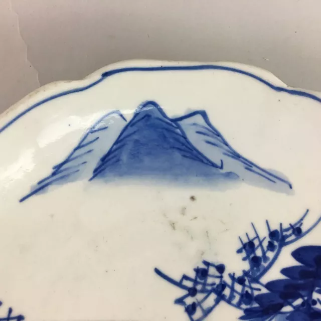 Japanese Porcelain Round Plate Vtg Sometsuke Blue White Mountain Scenery PT548 3