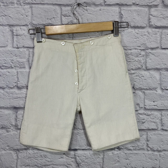 Vintage Boy Short White Corduroy Button Closure Hand Made Christening READ