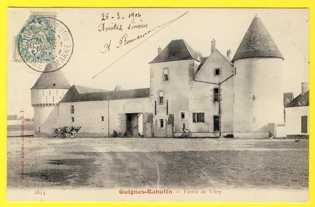 cpa 77 - GUIGNES RABUTIN FERME de VITRY Attelage Tombereau Dos 1900 Ed. BROSSARD